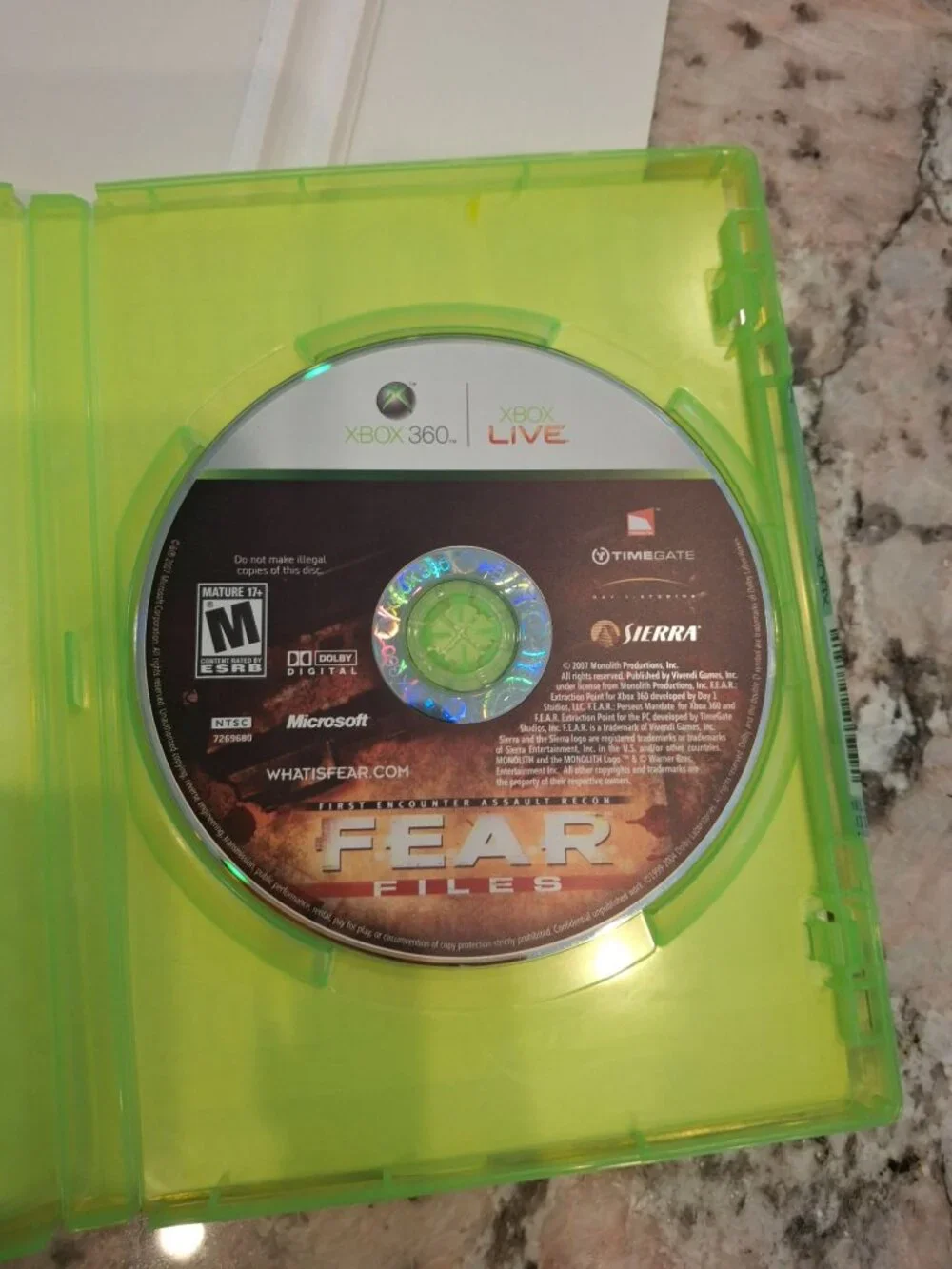 F.E.A.R. Files Xbox 360 2007 Survival Horror FPS Sierra Rare Game Disc Case
